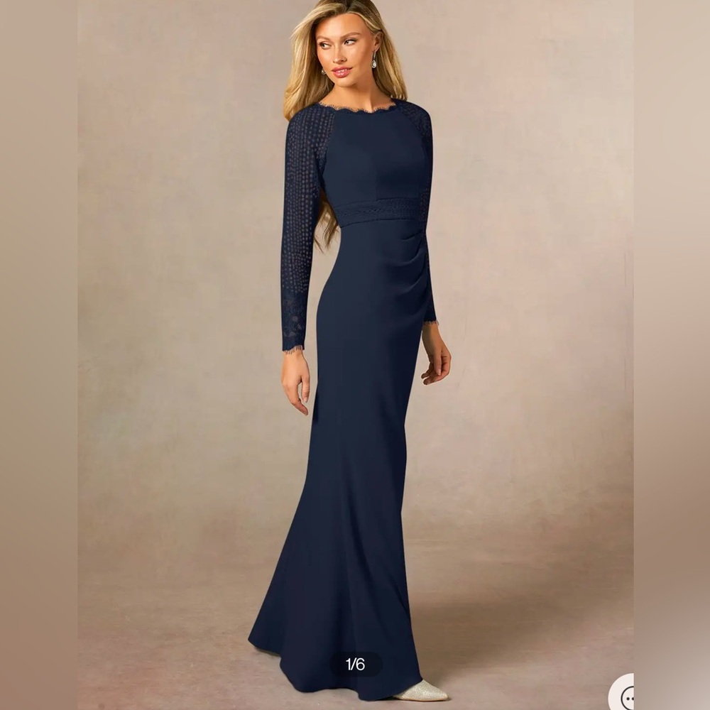Navy Mother of the Bride/Groom Sheath Lace Dress, Long Sleeves, New with Tags